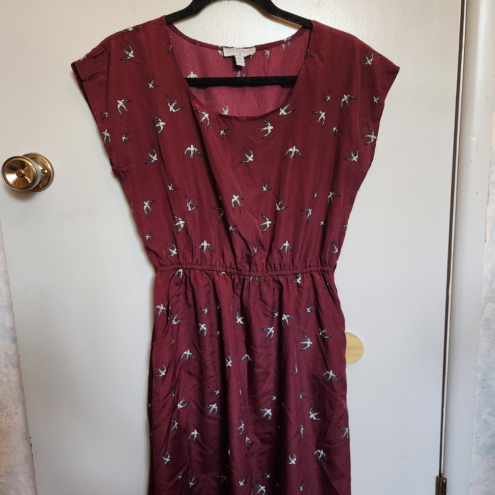 Cotton On Maroon Sparrow Print Dress